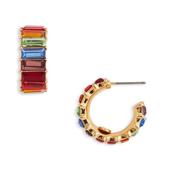 Kenneth Jay Lane Hoop Earrings With Rainbow Baguette Gold - One Size - Picture 2 of 3